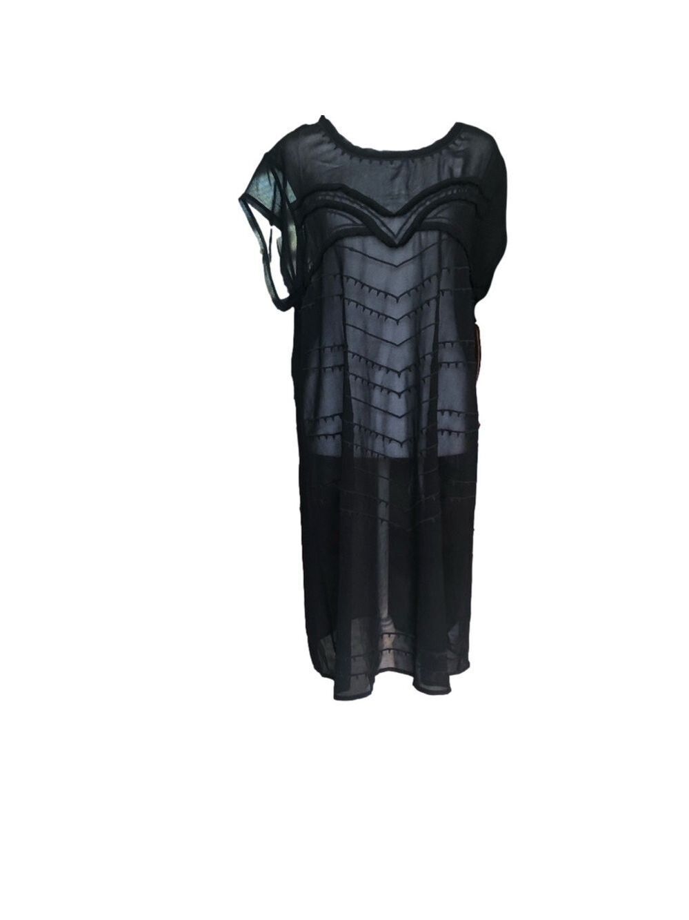 Cabi Size M sheer black shift dress flutter sleeve embroidery swim suit cover